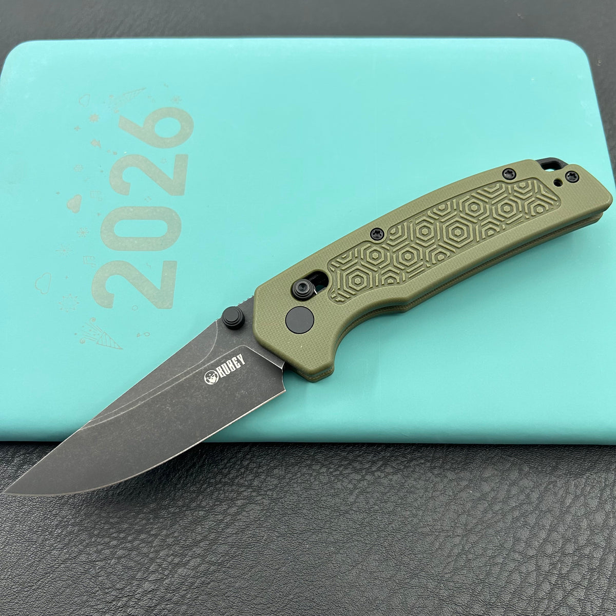 KU KNIVES KU464C Geri Crossbar Lock Black OD Green Folding Knife