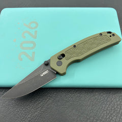 KU KNIVES KU464C Geri Crossbar Lock Black OD Green Folding Knife
