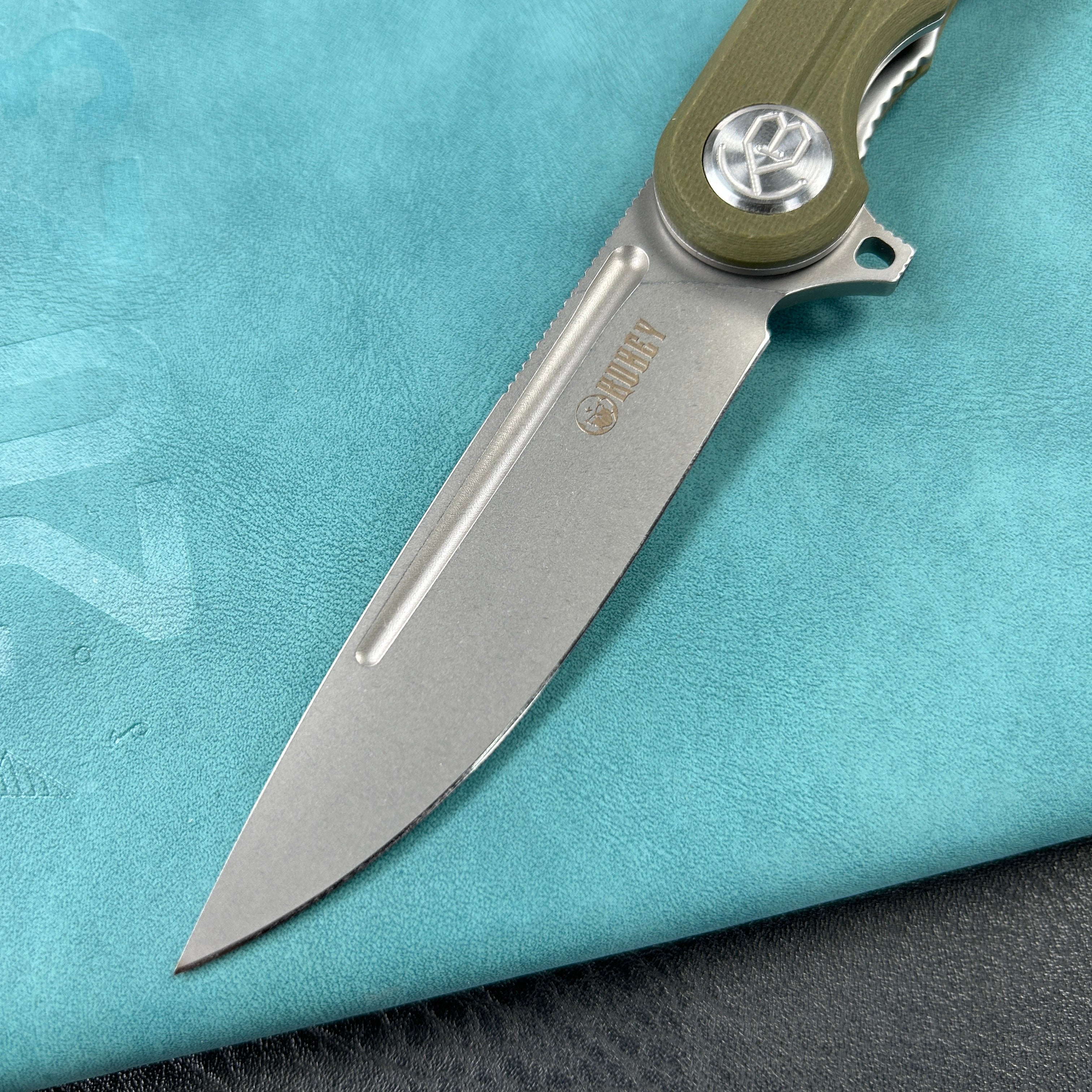 KUBEY KU312  Mizo Liner Lock Flipper Folding Knife Green G10 Handle 3.15" Bead Blast Finish AUS-10