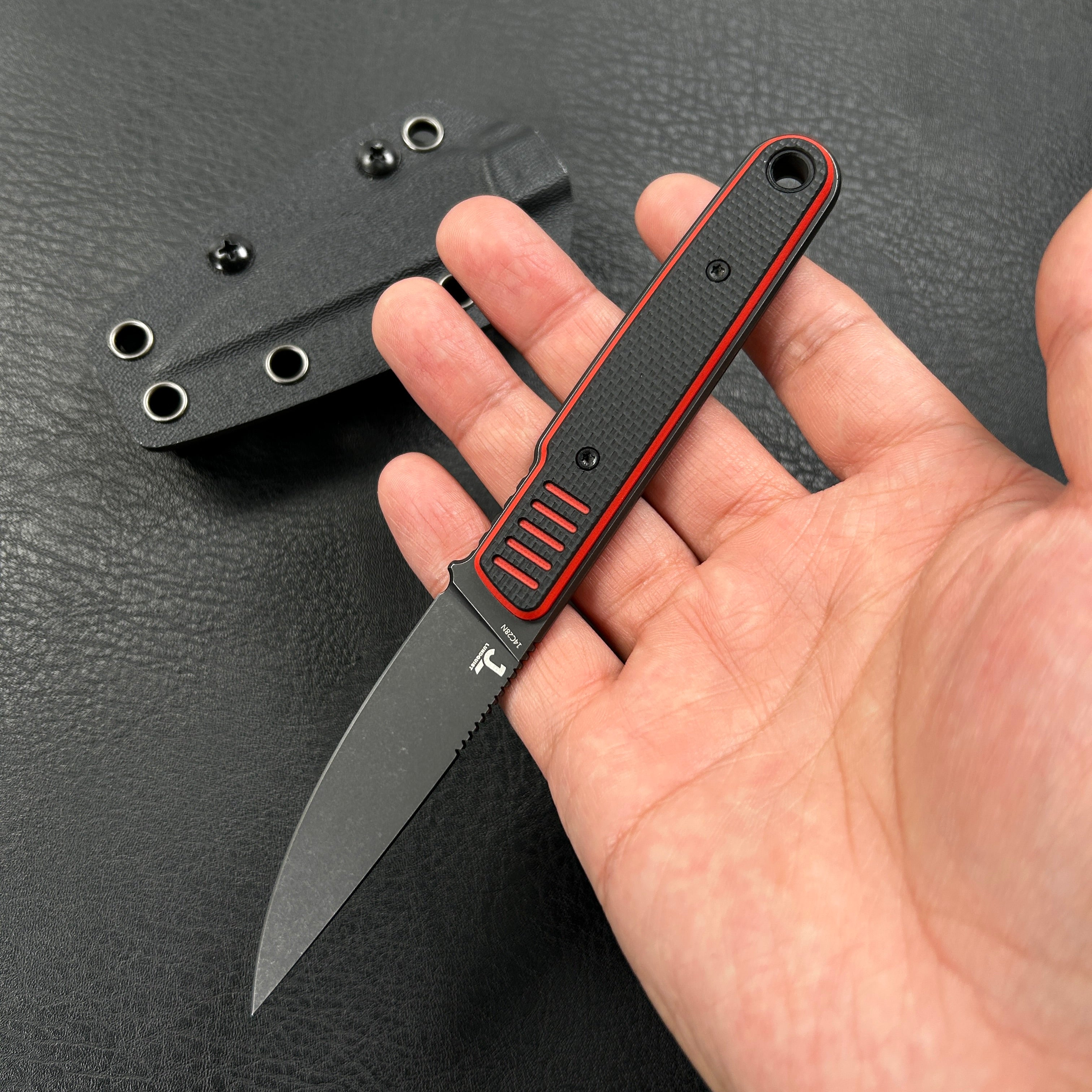 KUBEY KU356A JL Drop Point Fixie Every Day Carry Fixed Blade Knife Red Black G-10 3.11'' Drop Point Blackwash 14C28N