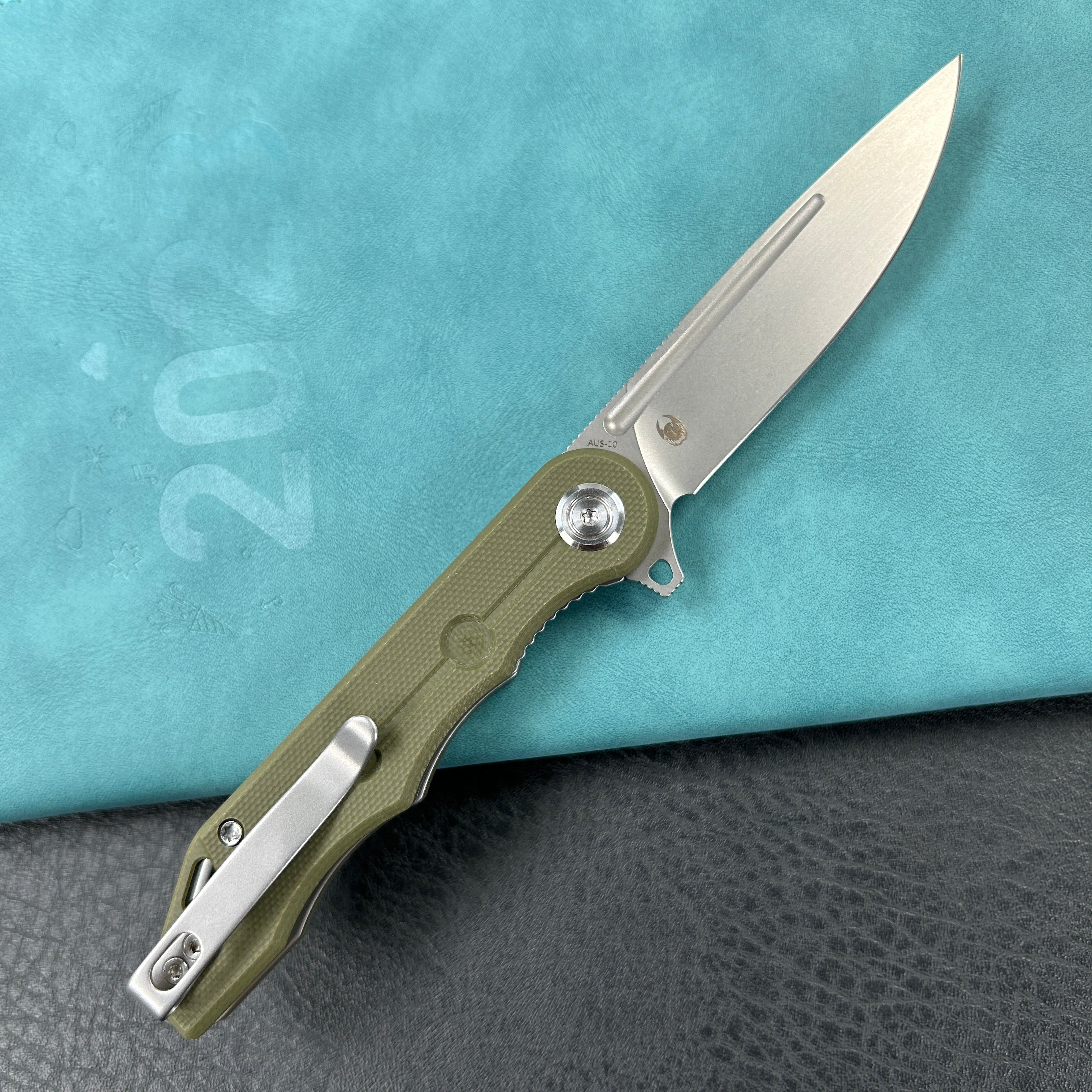 KUBEY KU312  Mizo Liner Lock Flipper Folding Knife Green G10 Handle 3.15" Bead Blast Finish AUS-10