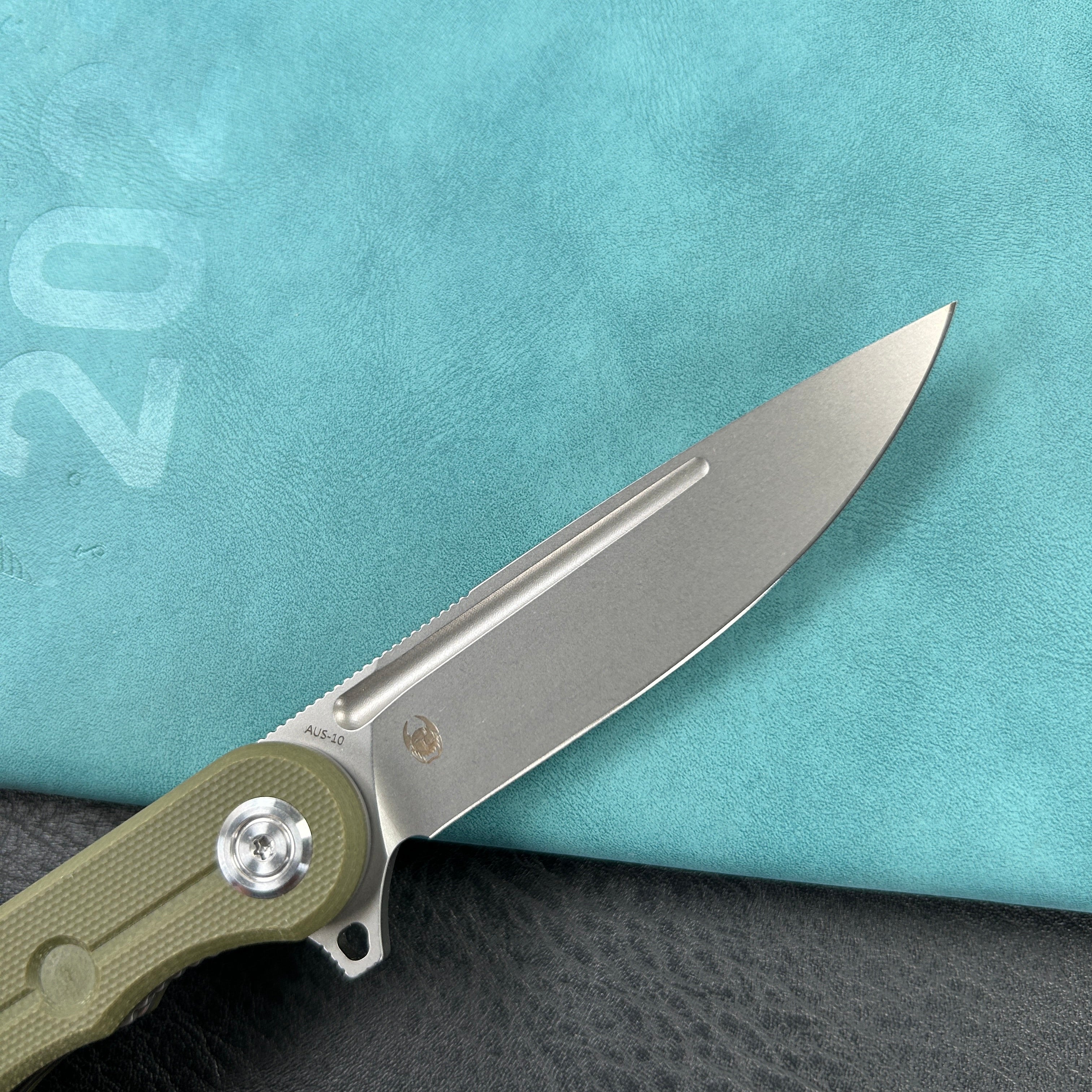 KUBEY KU312  Mizo Liner Lock Flipper Folding Knife Green G10 Handle 3.15" Bead Blast Finish AUS-10