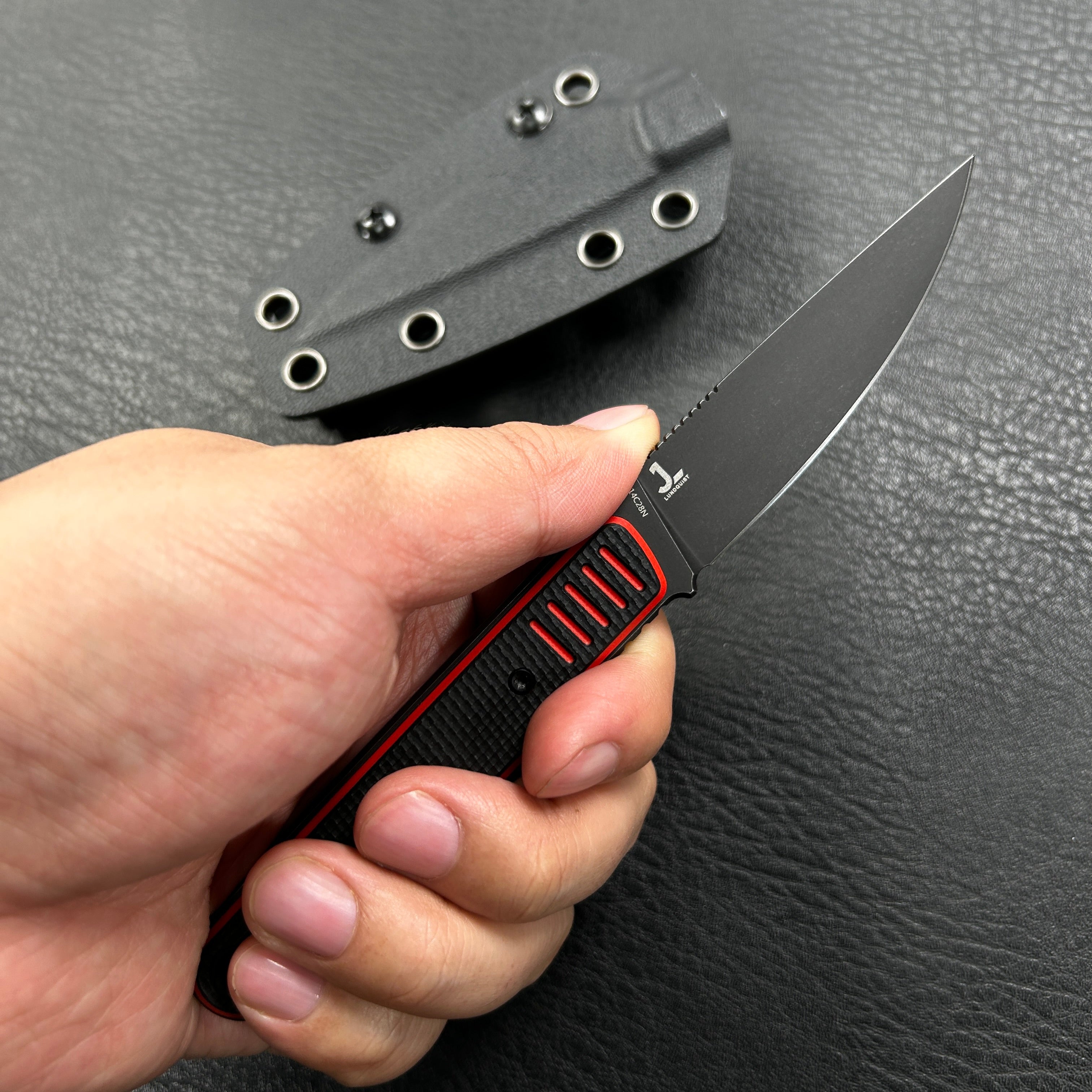 KUBEY KU356A JL Drop Point Fixie Every Day Carry Fixed Blade Knife Red Black G-10 3.11'' Drop Point Blackwash 14C28N