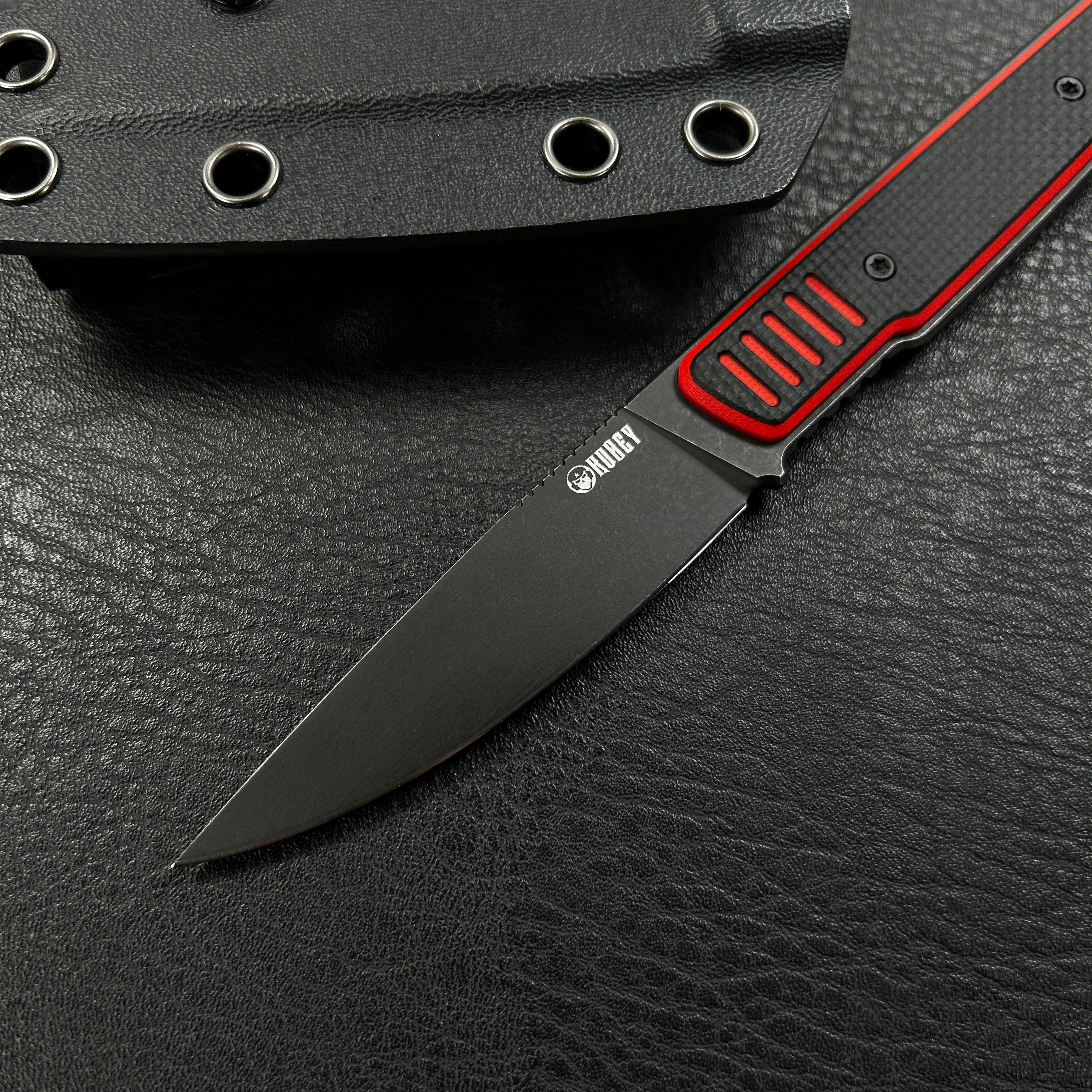 KUBEY KU356A JL Drop Point Fixie Every Day Carry Fixed Blade Knife Red Black G-10 3.11'' Drop Point Blackwash 14C28N