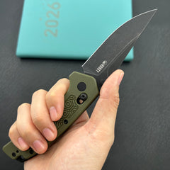 KU KNIVES KU464C Geri Crossbar Lock Black OD Green Folding Knife