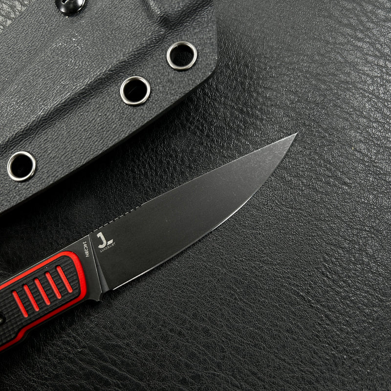 KUBEY KU356A JL Drop Point Fixie Every Day Carry Fixed Blade Knife Red Black G-10 3.11'' Drop Point Blackwash 14C28N