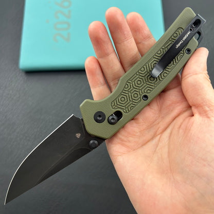 KU knife KU464C Geri Crossbar Lock Black OD Green Folding Knife
