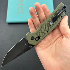 KU KNIVES KU464C Geri Crossbar Lock Black OD Green Folding Knife