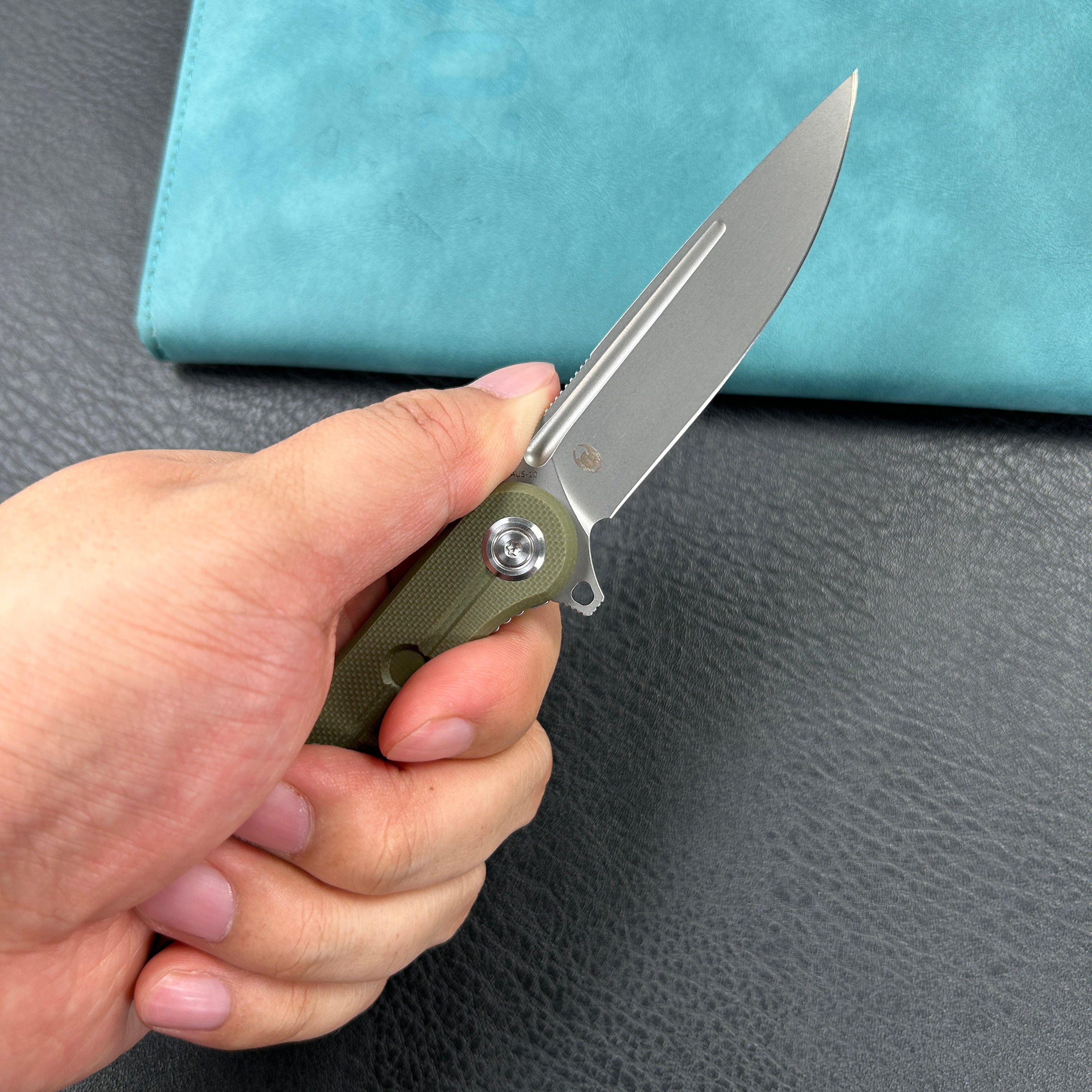 KUBEY KU312  Mizo Liner Lock Flipper Folding Knife Green G10 Handle 3.15" Bead Blast Finish AUS-10