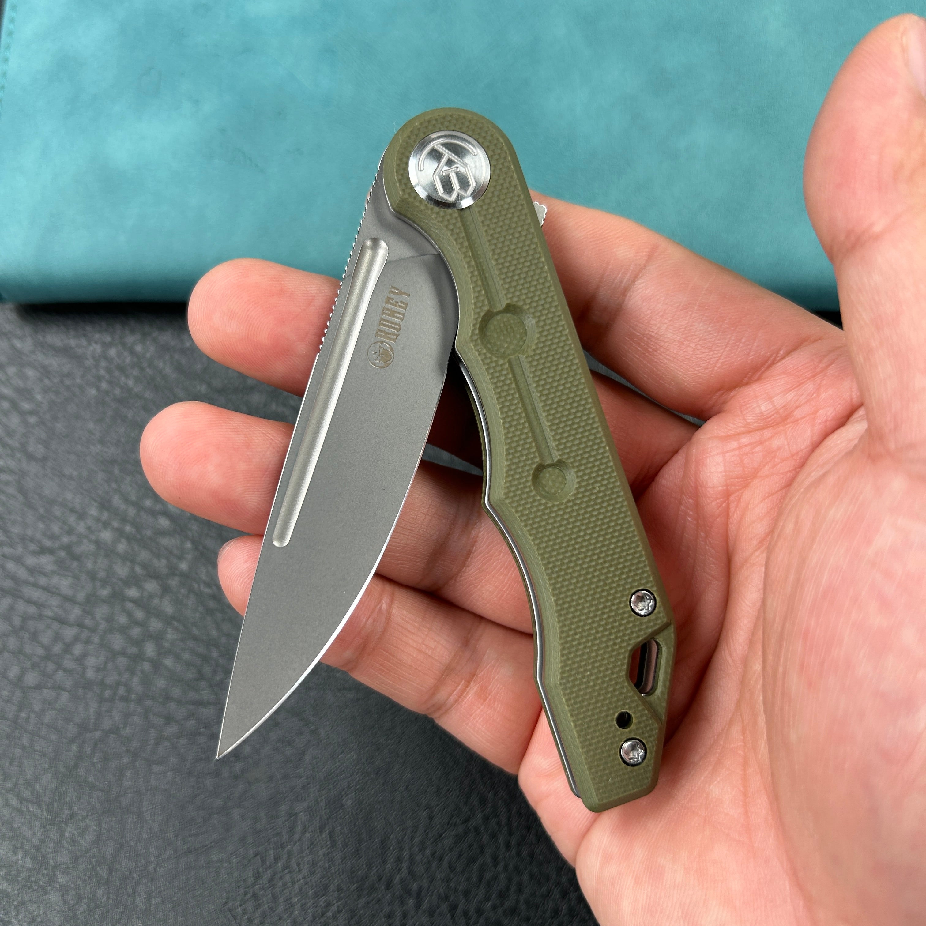 KUBEY KU312  Mizo Liner Lock Flipper Folding Knife Green G10 Handle 3.15" Bead Blast Finish AUS-10