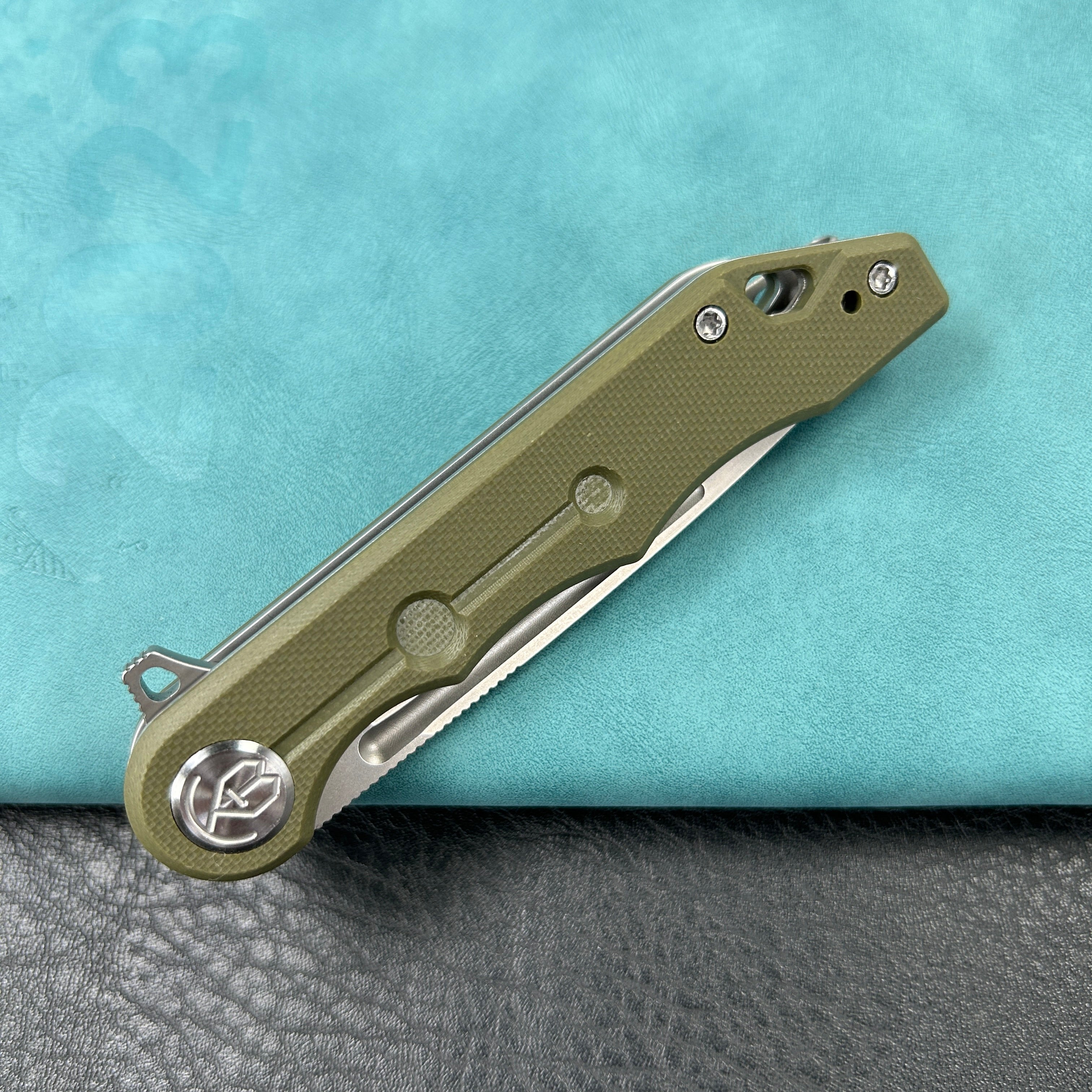 KUBEY KU312  Mizo Liner Lock Flipper Folding Knife Green G10 Handle 3.15" Bead Blast Finish AUS-10