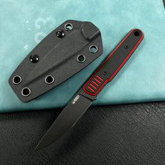 KUBEY KU356A JL Drop Point Fixie Every Day Carry Fixed Blade Knife Red Black G-10 3.11'' Drop Point Blackwash 14C28N