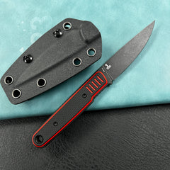 KUBEY KU356A JL Drop Point Fixie Every Day Carry Fixed Blade Knife Red Black G-10 3.11'' Drop Point Blackwash 14C28N