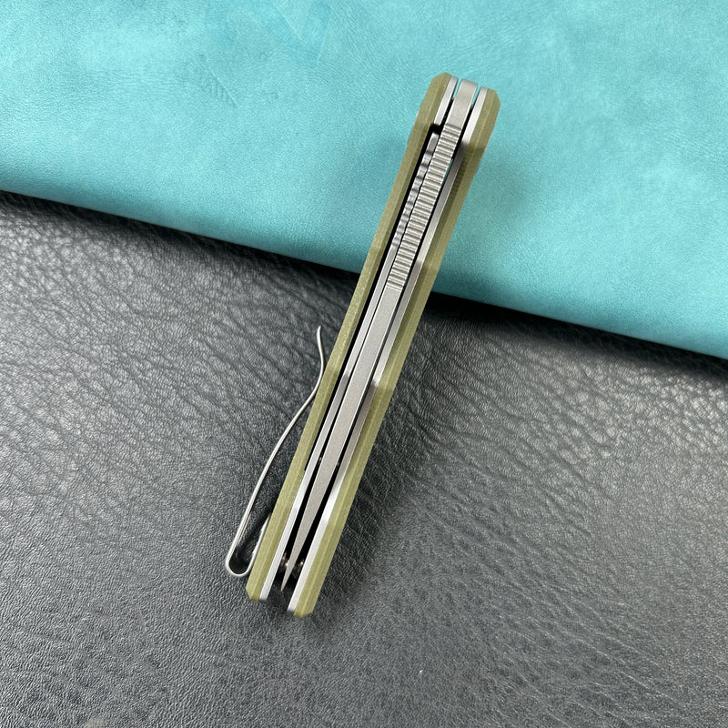 KUBEY KU312  Mizo Liner Lock Flipper Folding Knife Green G10 Handle 3.15" Bead Blast Finish AUS-10