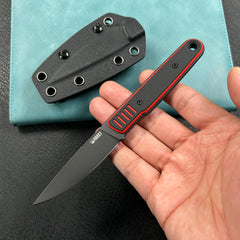 KUBEY KU356A JL Drop Point Fixie Every Day Carry Fixed Blade Knife Red Black G-10 3.11'' Drop Point Blackwash 14C28N