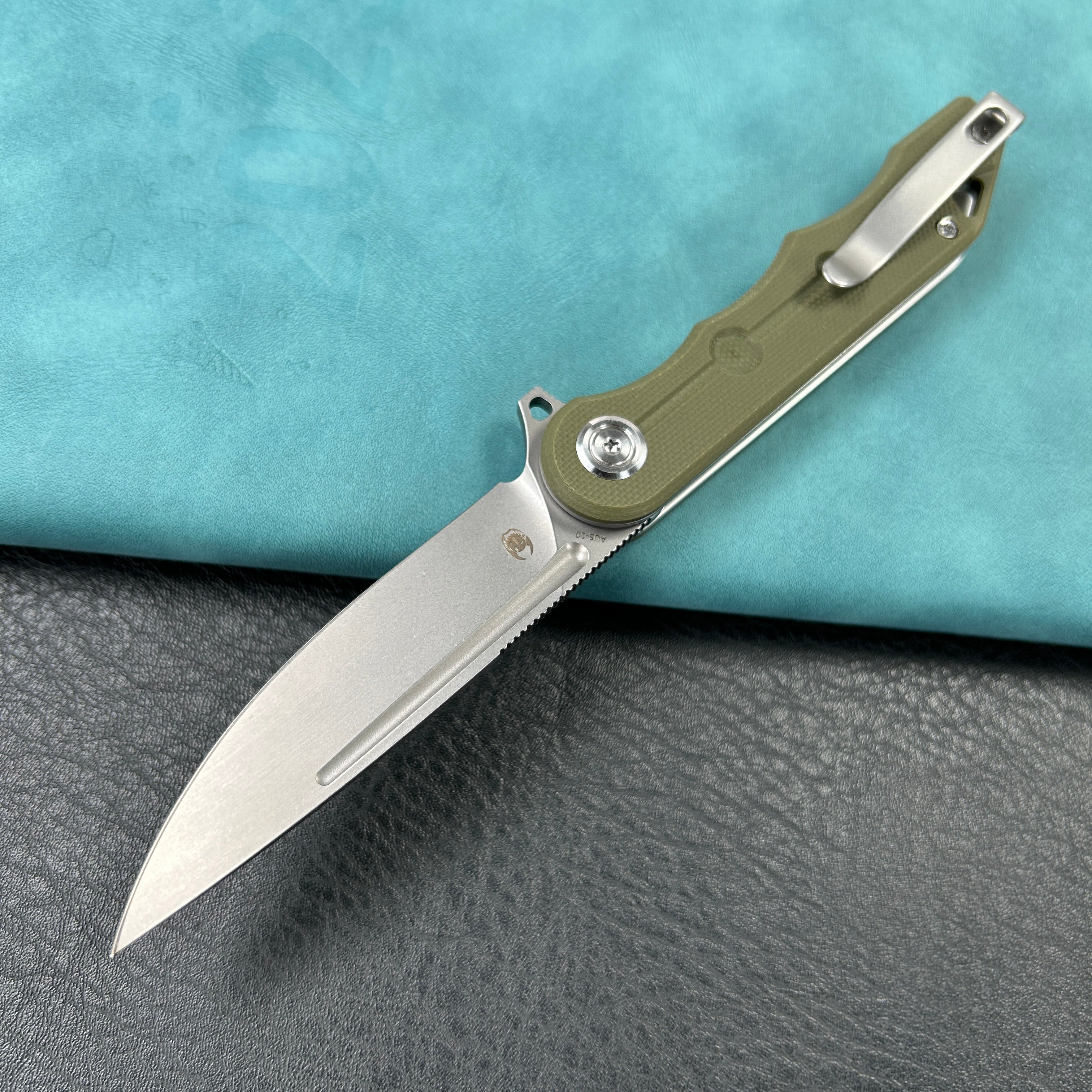 KUBEY KU312  Mizo Liner Lock Flipper Folding Knife Green G10 Handle 3.15" Bead Blast Finish AUS-10