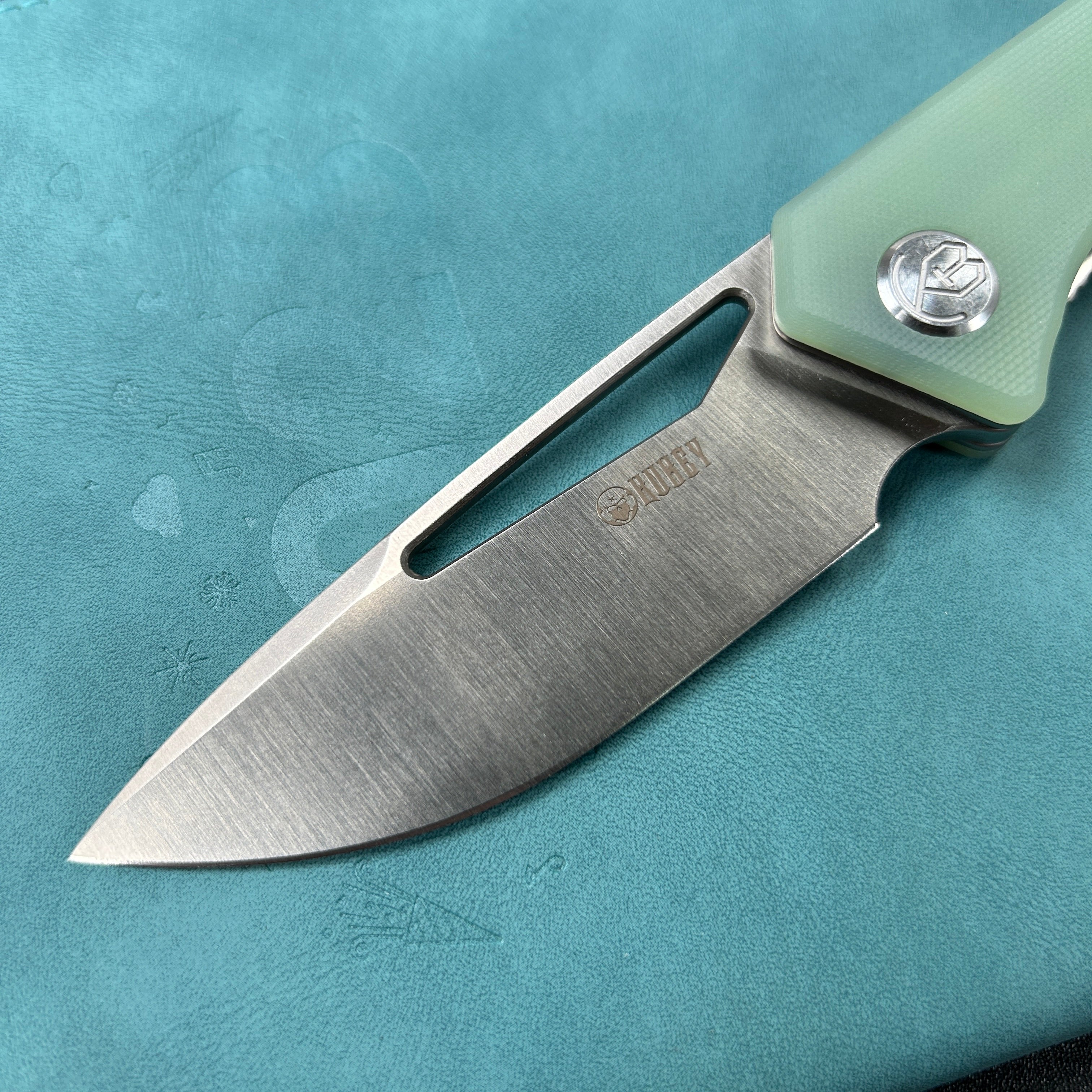 KUBEY KU331 Thalia Front Flipper EDC Pocket Folding Knife Jade G10 Handle 3.27" Satin D2