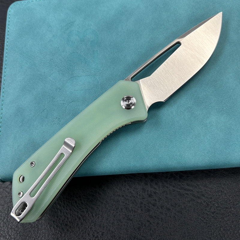 KUBEY KU331 Thalia Front Flipper EDC Pocket Folding Knife Jade G10 Handle 3.27" Satin D2
