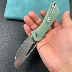 KUBEY KU331 Thalia Front Flipper EDC Pocket Folding Knife Jade G10 Handle 3.27" Satin D2