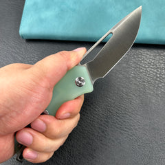 KUBEY KU331 Thalia Front Flipper EDC Pocket Folding Knife Jade G10 Handle 3.27" Satin D2