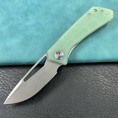 KUBEY KU331 Thalia Front Flipper EDC Pocket Folding Knife Jade G10 Handle 3.27" Bead Blasted D2