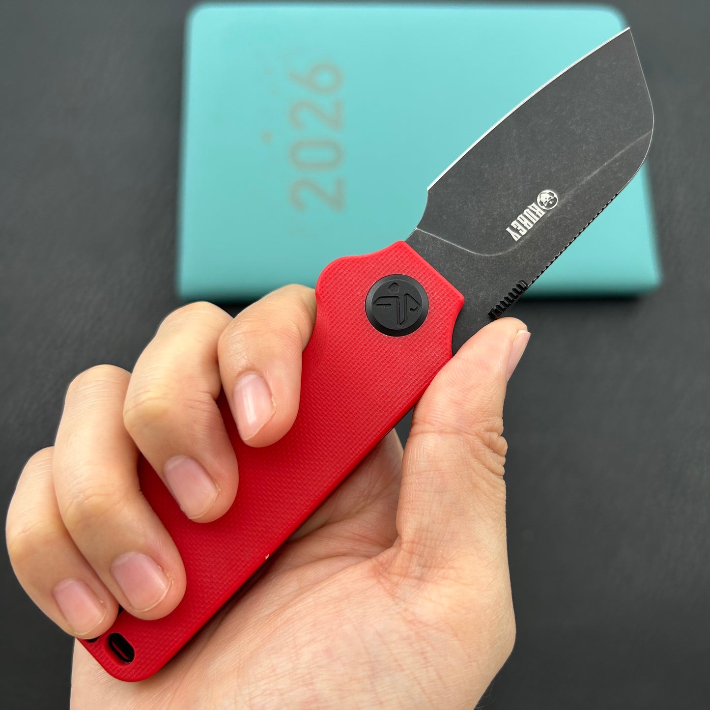 KU knife KU407D Boxer Linerlock Black Red Folding Knife