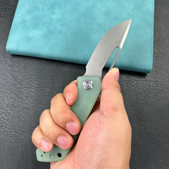 KUBEY KU331 Thalia Front Flipper EDC Pocket Folding Knife Jade G10 Handle 3.27" Bead Blasted D2