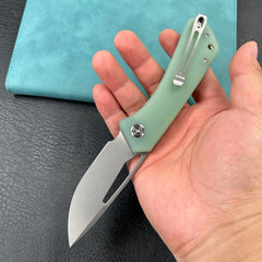 KUBEY KU331 Thalia Front Flipper EDC Pocket Folding Knife Jade G10 Handle 3.27" Bead Blasted D2