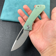 KUBEY KU331 Thalia Front Flipper EDC Pocket Folding Knife Jade G10 Handle 3.27" Bead Blasted D2