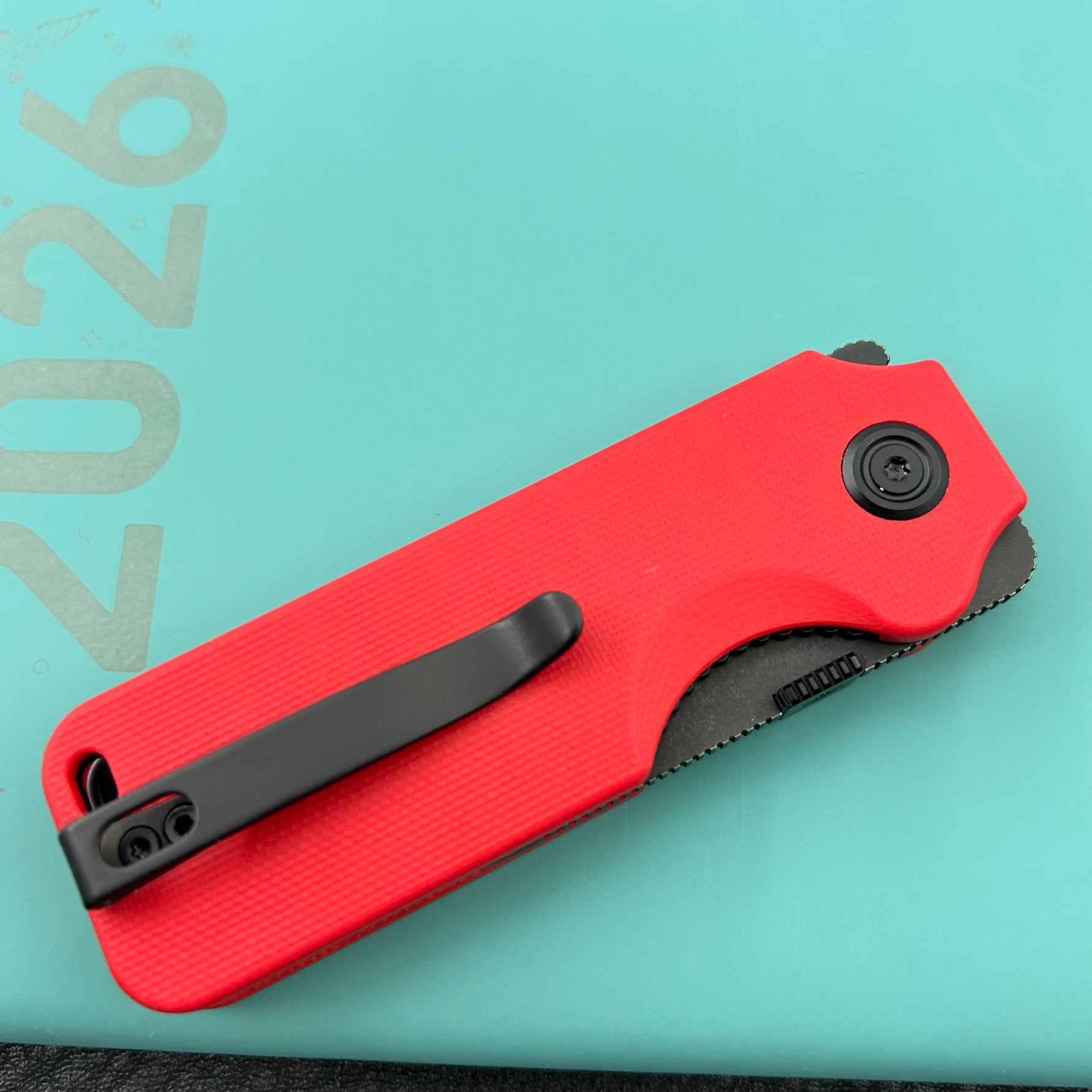 KU knife KU407D Boxer Linerlock Black Red Folding Knife