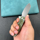 KUBEY KU336J  Creon Small Pocket Knife with Button Lock Camo G10 Handle 2.87" Beadblasted AUS-10