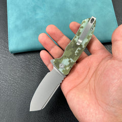 KUBEY KU336J  Creon Small Pocket Knife with Button Lock Camo G10 Handle 2.87" Beadblasted AUS-10