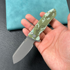 KUBEY KU336J  Creon Small Pocket Knife with Button Lock Camo G10 Handle 2.87" Beadblasted AUS-10