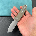 KUBEY KU336K Creon Small Pocket Knife with Button Lock Tan  G10 Handle 2.87" Beadblasted AUS-10