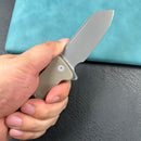 KUBEY KU336K Creon Small Pocket Knife with Button Lock Tan  G10 Handle 2.87" Beadblasted AUS-10