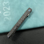 KUBEY KB243C Prism Button Lock CEO Style Folding Knife Flame Titanium Handle 3.54'' Beadblast 14C28N