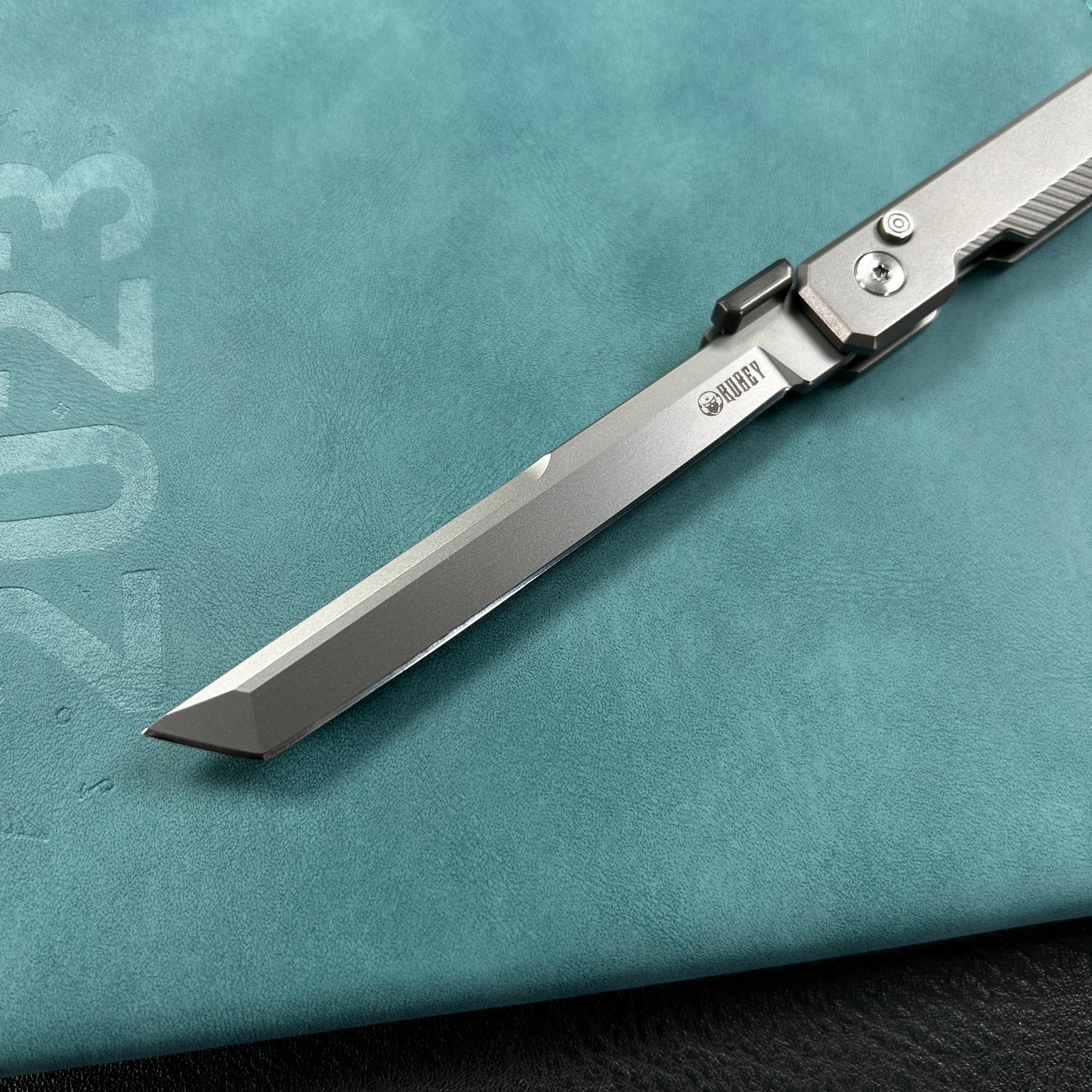 KB KNIVES  KB243A Prism Button Lock CEO Style Folding Knife Silver Grey 6AL4V Titanium Handle 3.54'' Beadblast 14C28N