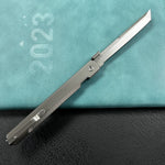KB KNIVES  KB243A Prism Button Lock CEO Style Folding Knife Silver Grey 6AL4V Titanium Handle 3.54'' Beadblast 14C28N