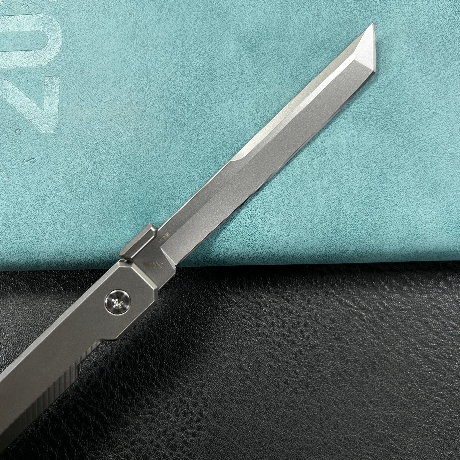 KB KNIVES  KB243A Prism Button Lock CEO Style Folding Knife Silver Grey 6AL4V Titanium Handle 3.54'' Beadblast 14C28N