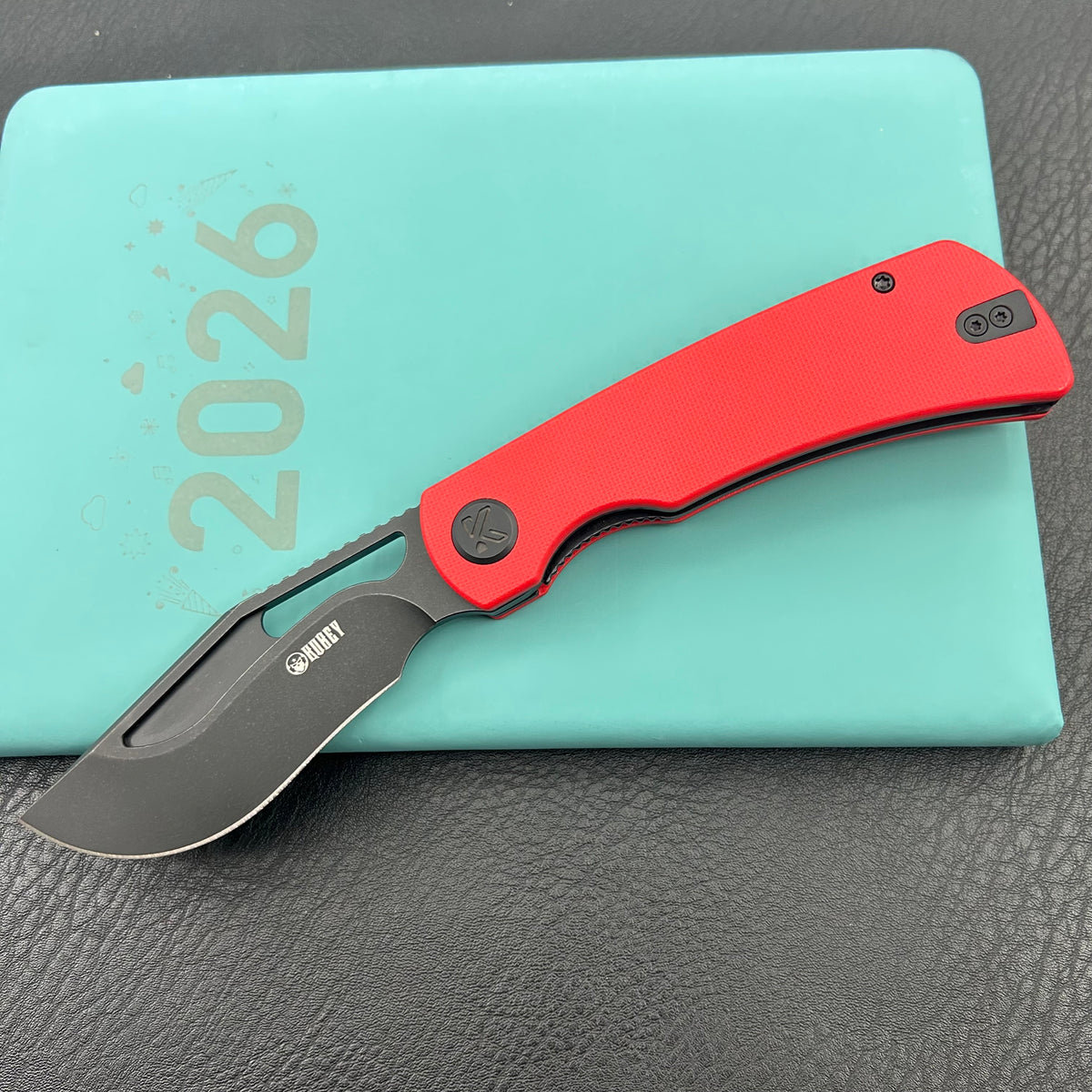 KU knife KU397E Gurkha Linerlock Black Red Folding Knife