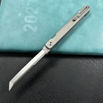 KB KNIVES  KB243A Prism Button Lock CEO Style Folding Knife Silver Grey 6AL4V Titanium Handle 3.54'' Beadblast 14C28N
