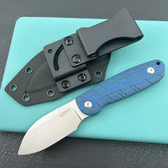 KU knife KU455A Microburst Fixed Blade Knife Blue Micarta Handle 2.95" Beadblast 14C28N Fixed  Knife