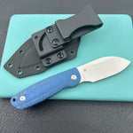 KUBEY KU455A Microburst Fixed Blade Knife Blue Micarta Handle 2.95" Beadblast 14C28N Fixed  Knife