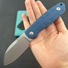 KU knife KU455A Microburst Fixed Blade Knife Blue Micarta Handle 2.95" Beadblast 14C28N Fixed  Knife