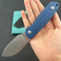 KU knife KU455A Microburst Fixed Blade Knife Blue Micarta Handle 2.95" Beadblast 14C28N Fixed  Knife