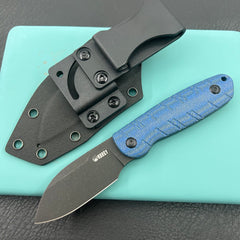 KU knife KU455C Microburst Fixed Blade Knife Blue Micarta Handle 2.95" Beadblast 14C28N Fixed  Knife
