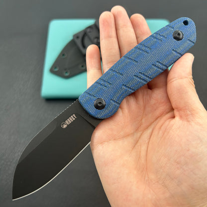 KUBEY KU455C Microburst Fixed Blade Knife Blue Micarta Handle 2.95" Beadblast 14C28N Fixed  Knife