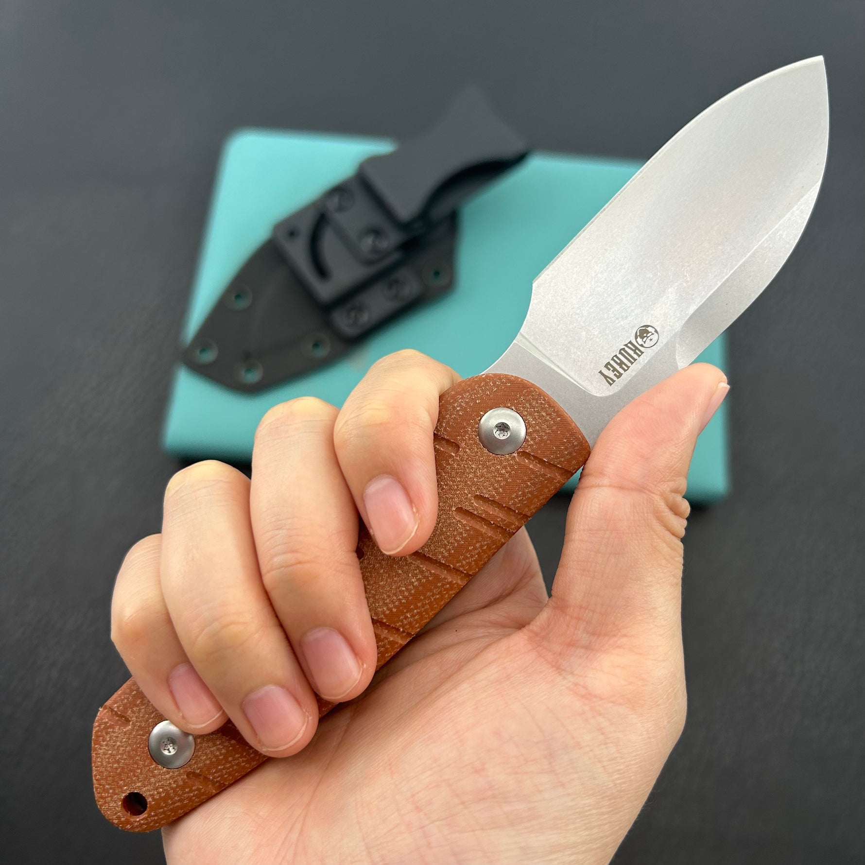 KUBEY KU455B Microburst Fixed Blade Knife Bronze Micarta Handle 2.95" Beadblast 14C28N Fixed  Knife