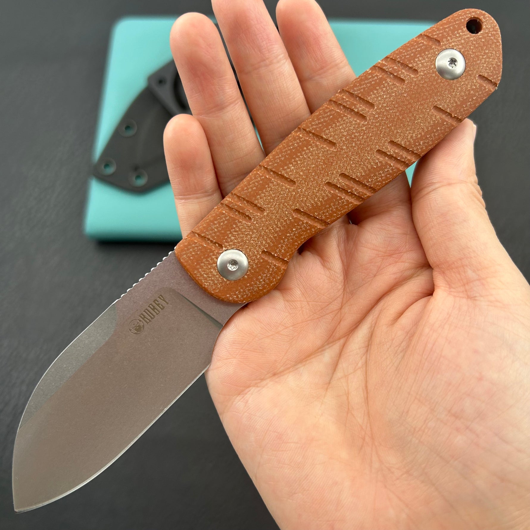 KUBEY KU455B Microburst Fixed Blade Knife Bronze Micarta Handle 2.95" Beadblast 14C28N Fixed  Knife