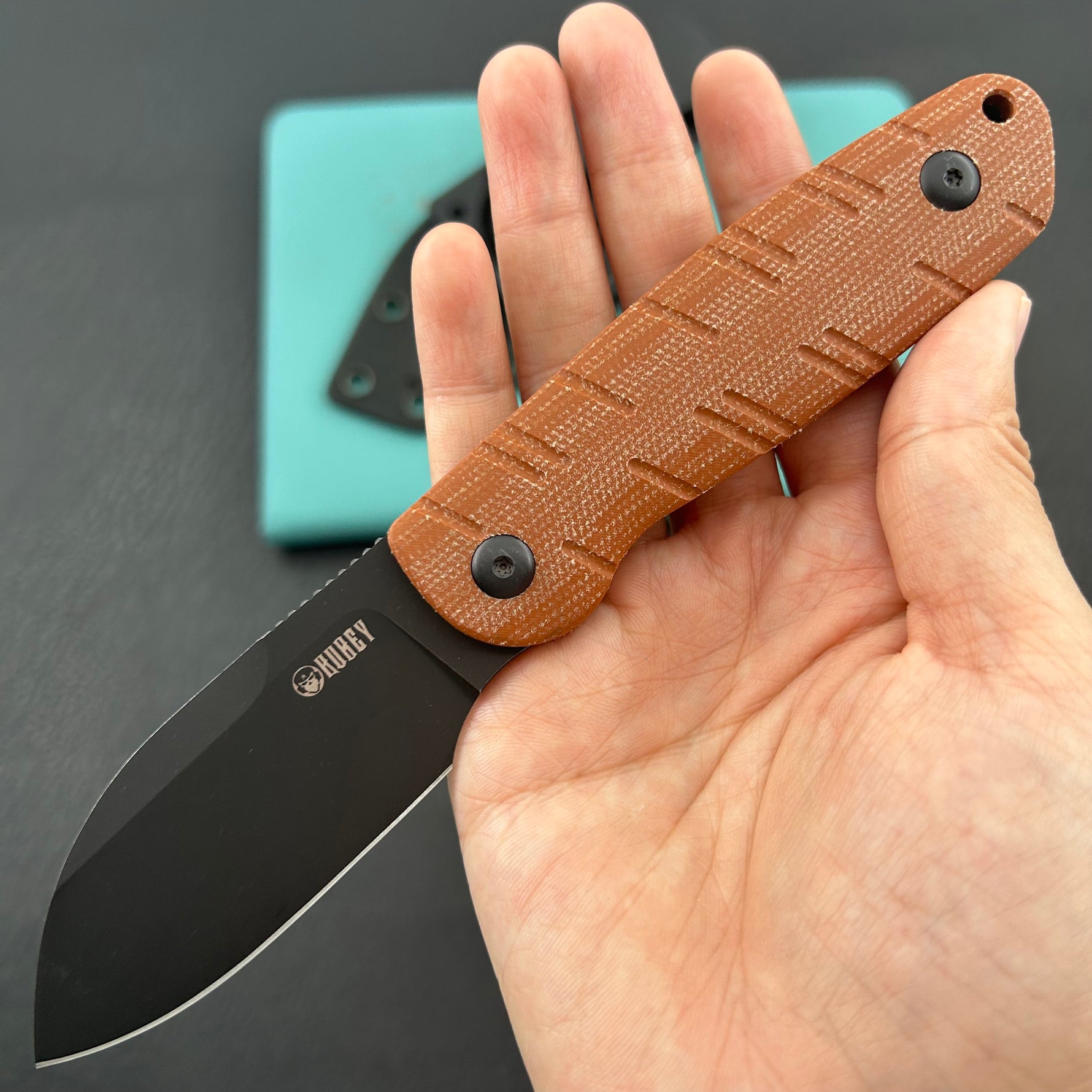 KUBEY KU455D Microburst Fixed Blade Knife Bronze Micarta Handle 2.95" Beadblast 14C28N Fixed  Knife